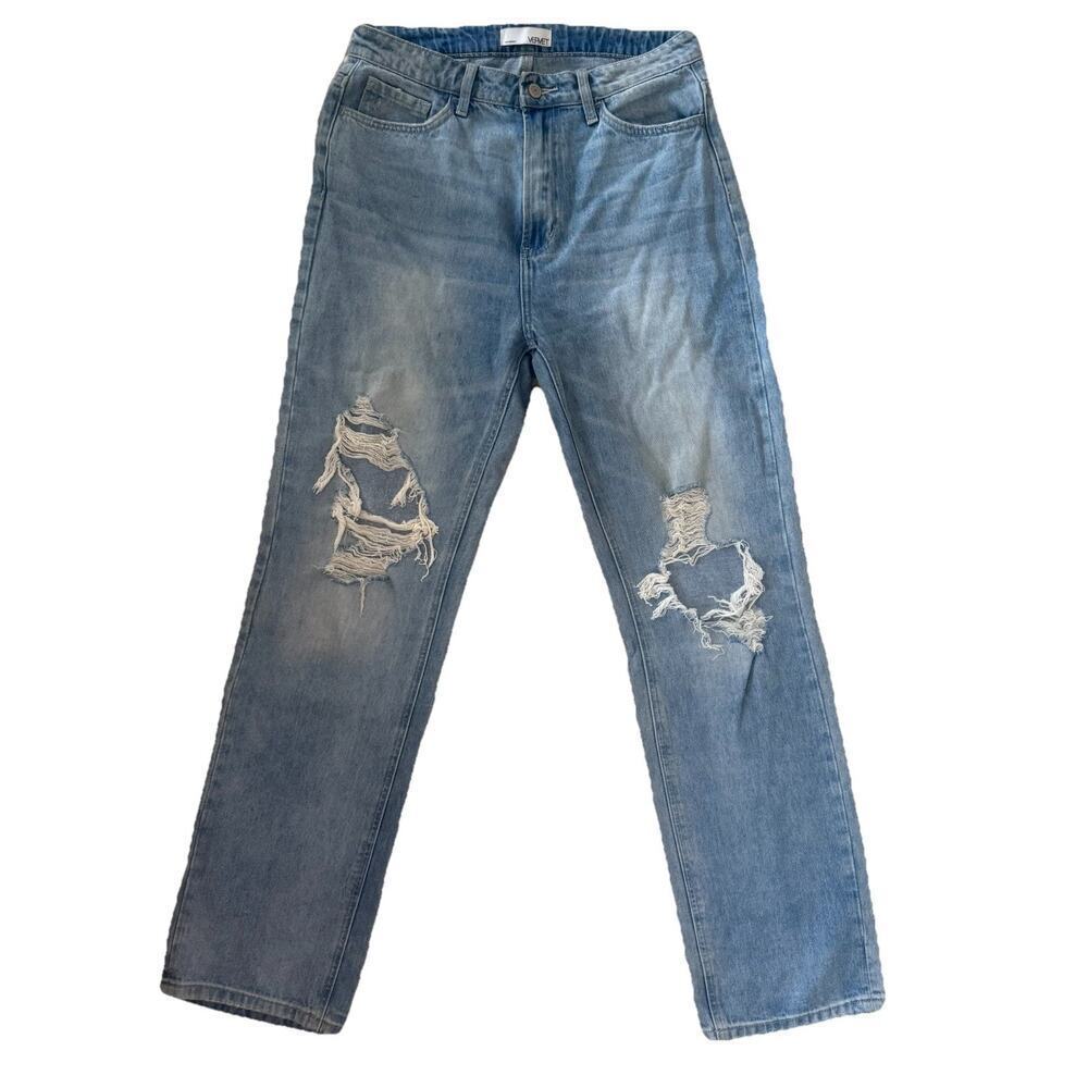 VERVET High Rise Busted Knees Straight Leg Jeans Size 28 Medium Wash Denim Y2K